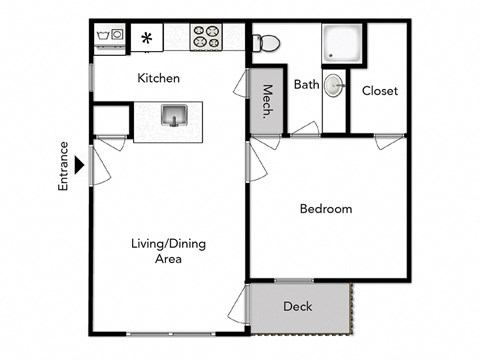 Floor plan for 1 bed, 1 bath, 480 sqft